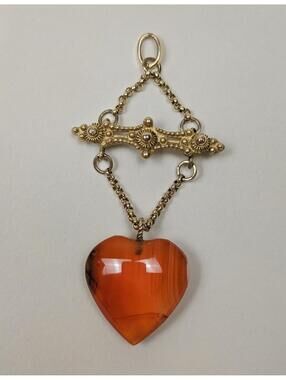 antique gold plated carnelian agate heart brooch medal pin pendant